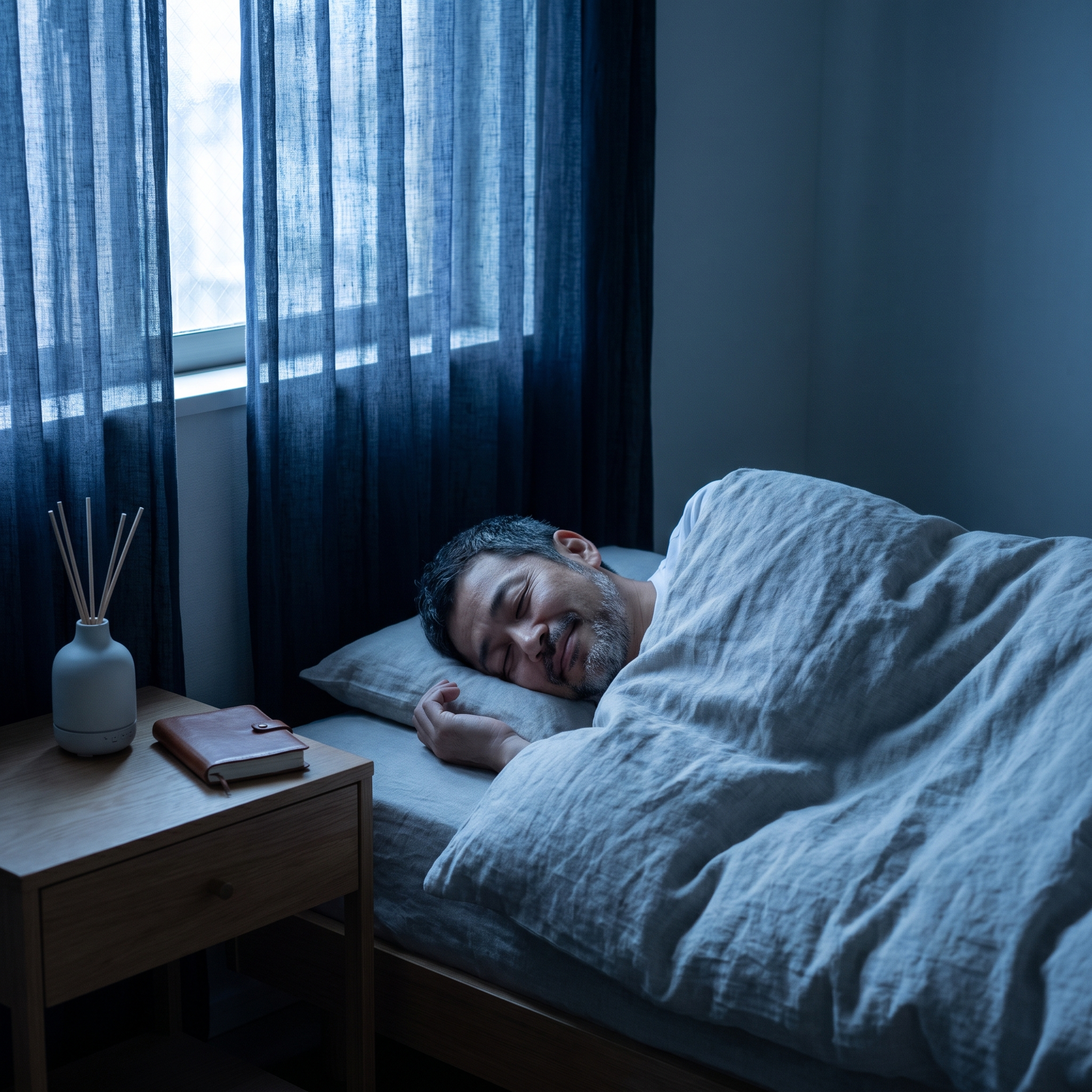 朝まで静かに眠る男性