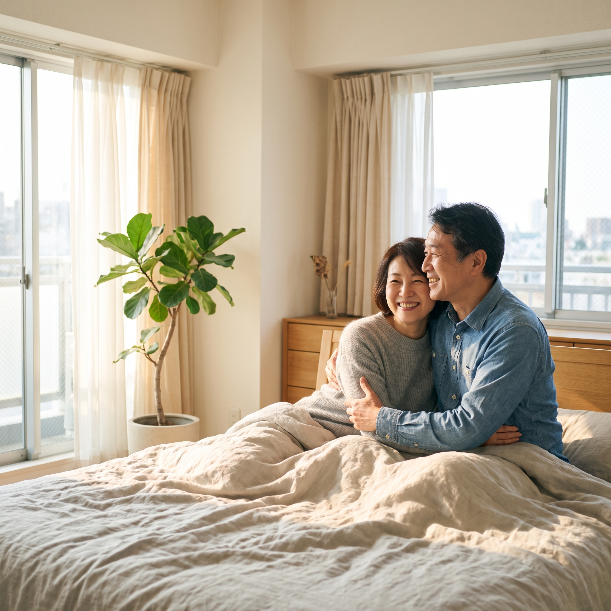 朝を迎える夫婦